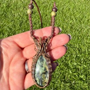 Moss and Moon is a handmade kambaba jasper and dragon's blood necklace from New Zealand, a Luna Magick collab piece for peace, healing and inner strength.